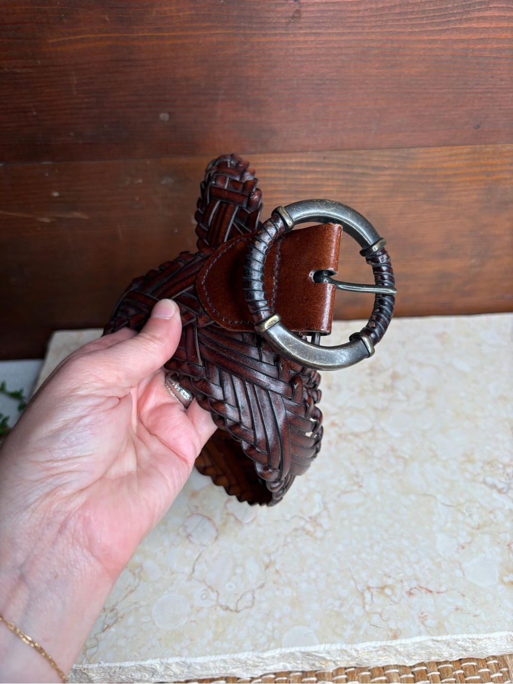 Dark Brown Braided 70% Leather Belt Size Large